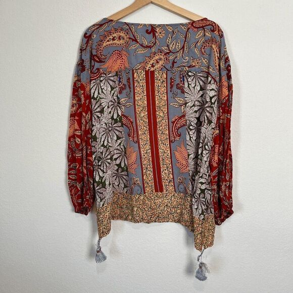Anthropologie Sonrisa Paisley Floral Tassel Tie Top Women's Size Large - Picture 6 of 7